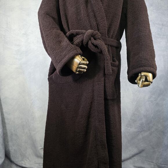 Kashwere Robe Mens XL Brown Shawl Collar Belted Plush Microfiber Bathrobe Pocket - Picture 3 of 11